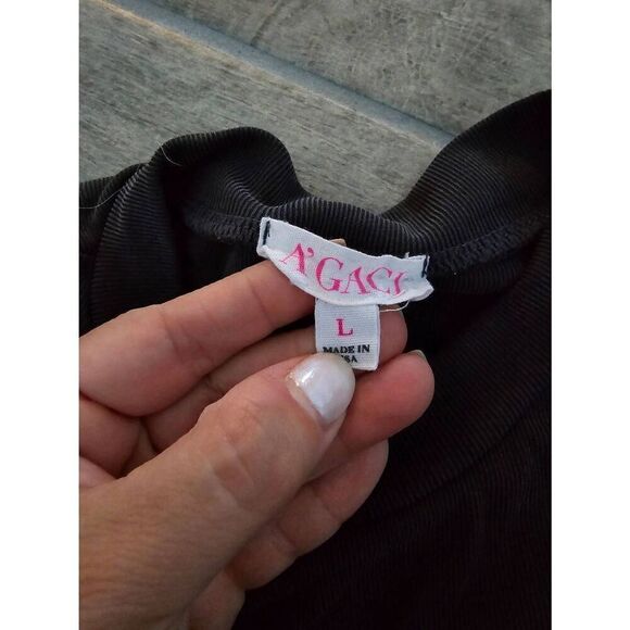 A'Gaci Ribbed Black Midi Dress Size Large Medium - Picture 6 of 9